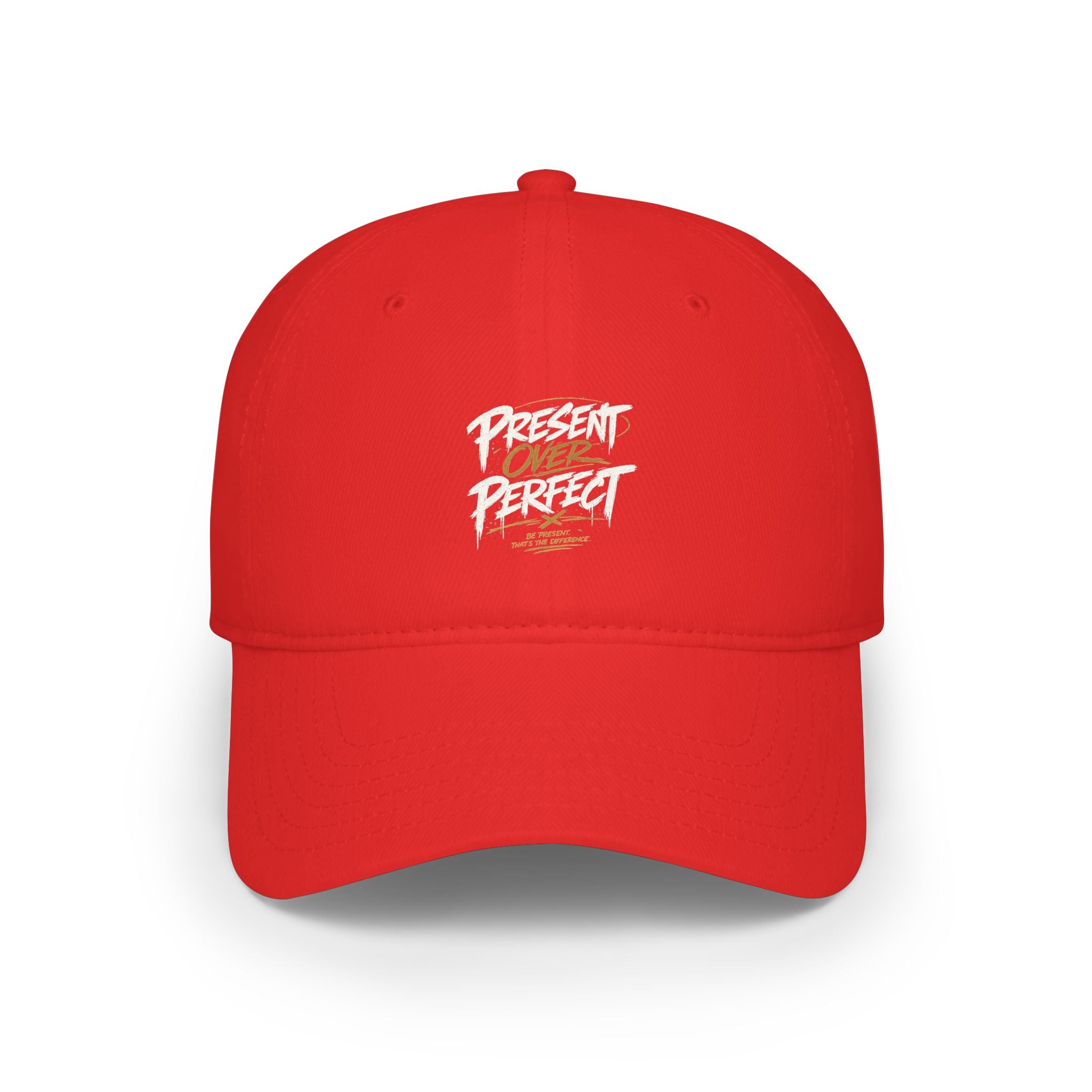 Present Perfect Embroidered Baseball Cap — Red Low Profile Cap
