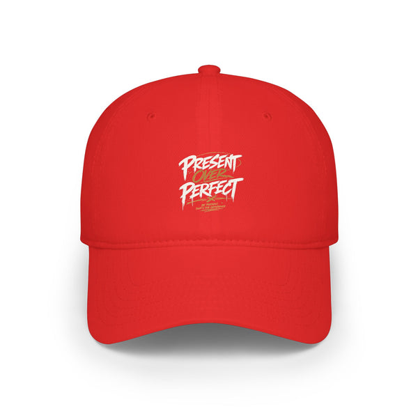 Present Perfect Embroidered Baseball Cap — Red Low Profile Cap