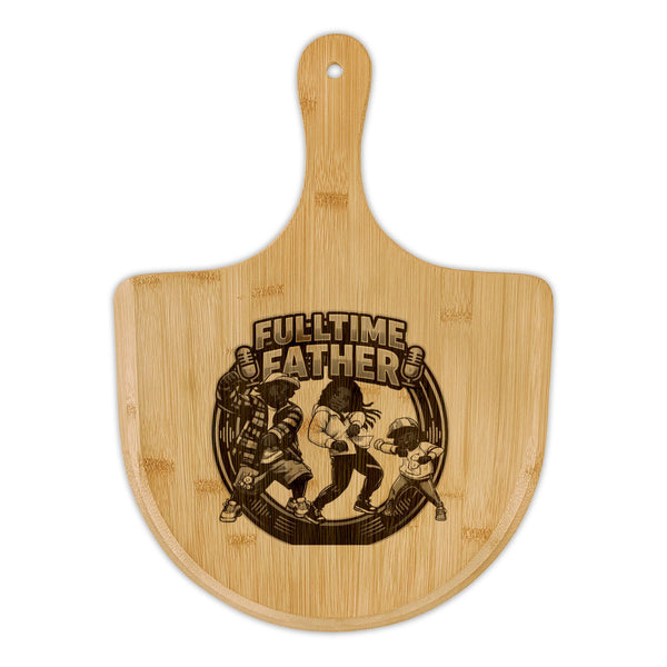 Engraved Bamboo Pizza Peel — "Full Time Father" Pizza Serving & Cutting Board