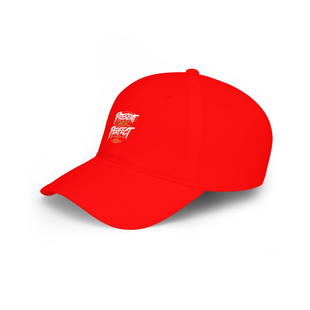 Present Perfect Embroidered Baseball Cap — Red Low Profile Cap