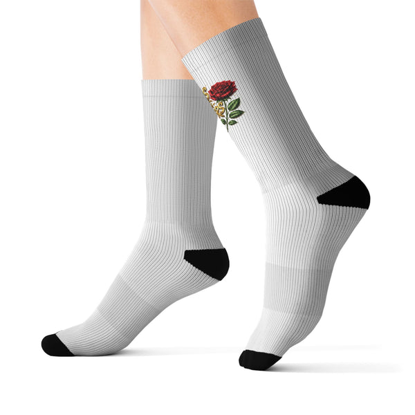 Rose Embroidered Sublimation Socks — Floral Crew Socks for Women & Men
